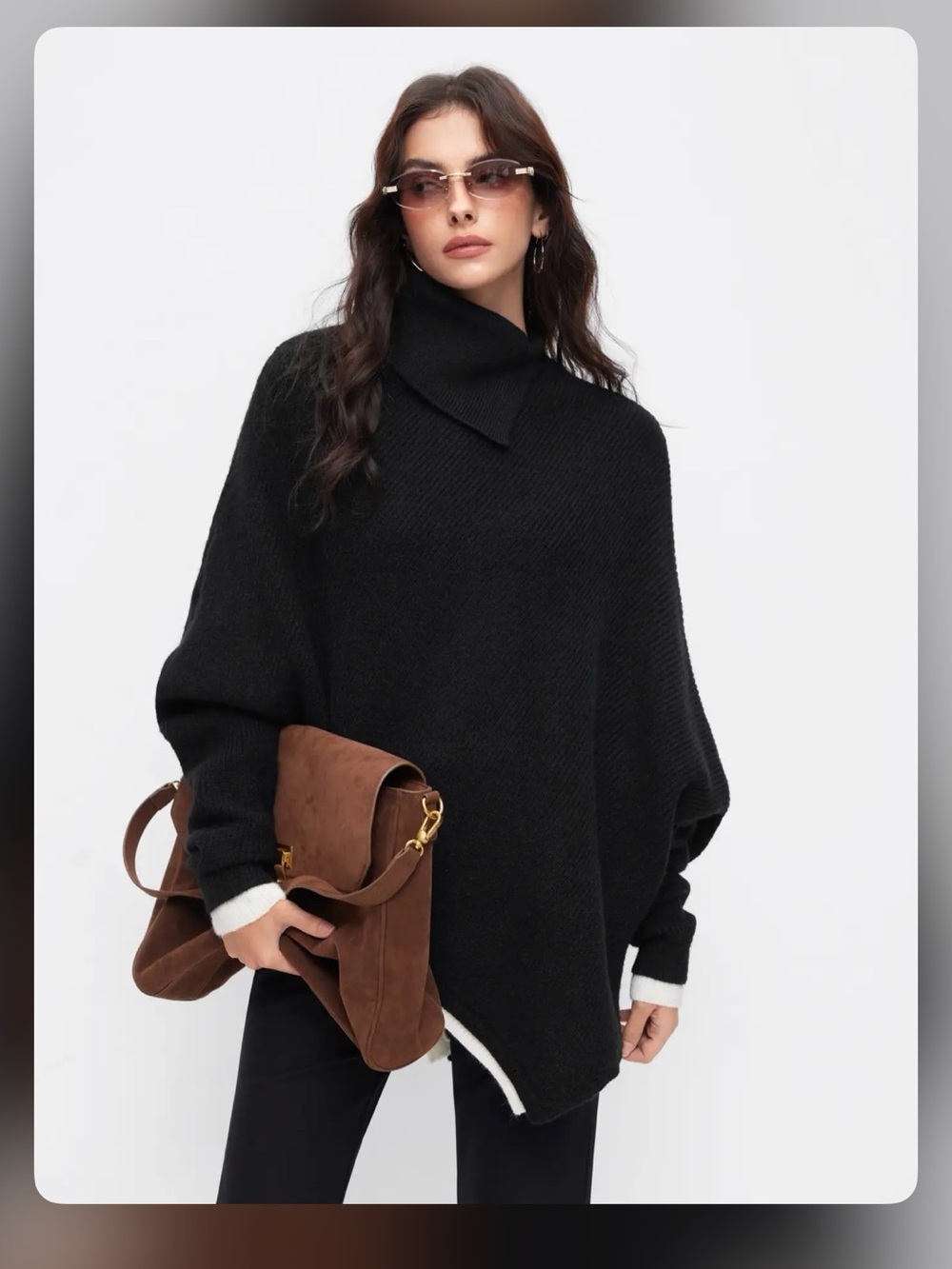 CODER KNIT ASYMMETRICAL NECK OVERSIZED TWO TONE BATWING SLEEVE TOP S WC6-91